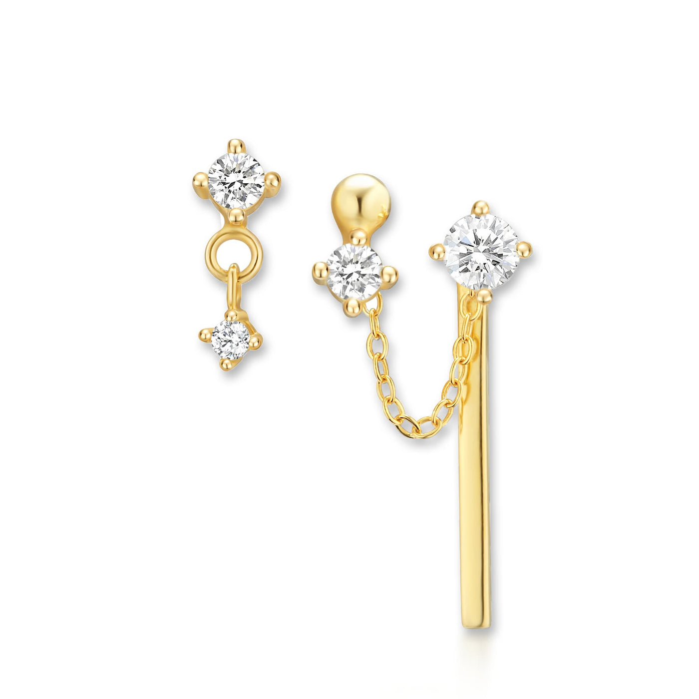 Gold CZ Drop and Bar Earring Set