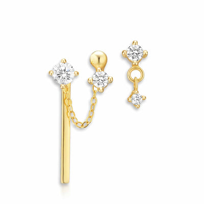 Gold CZ Drop and Bar Earring Set