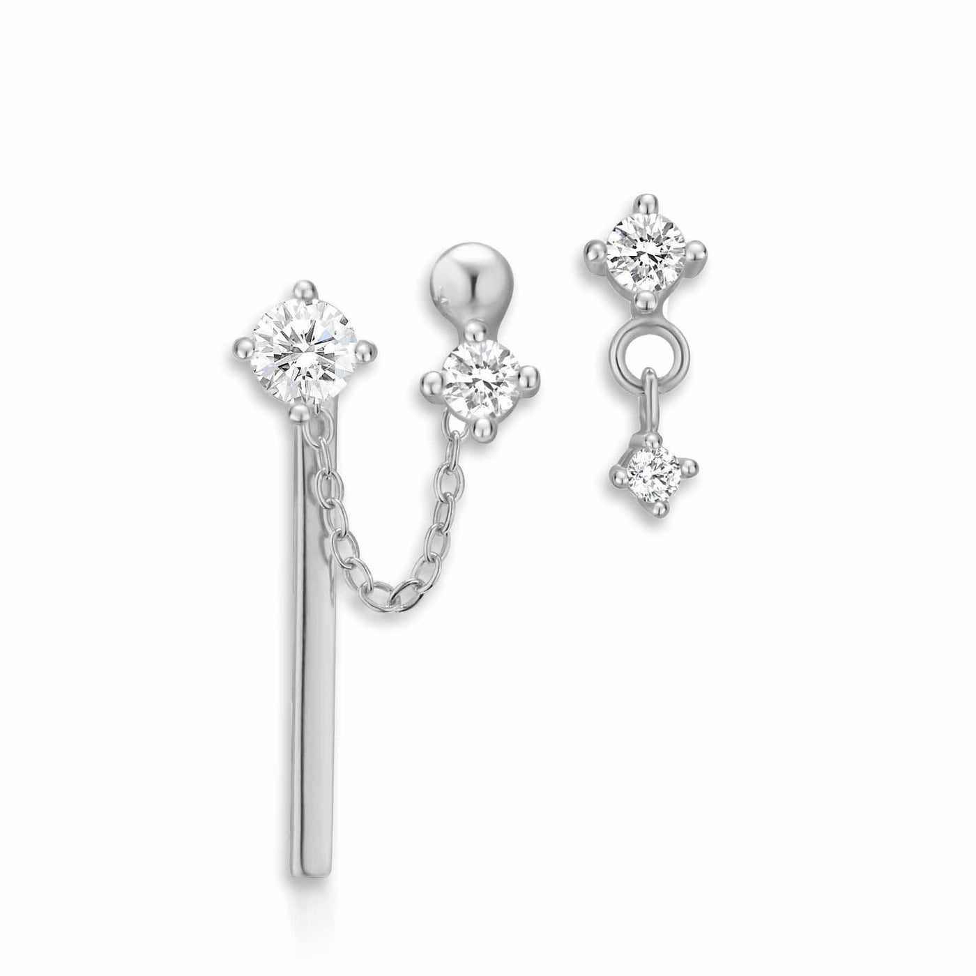 Silver CZ Drop and Bar Earring Set