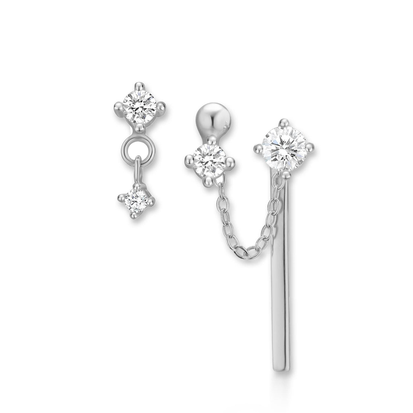 Silver CZ Drop and Bar Earring Set