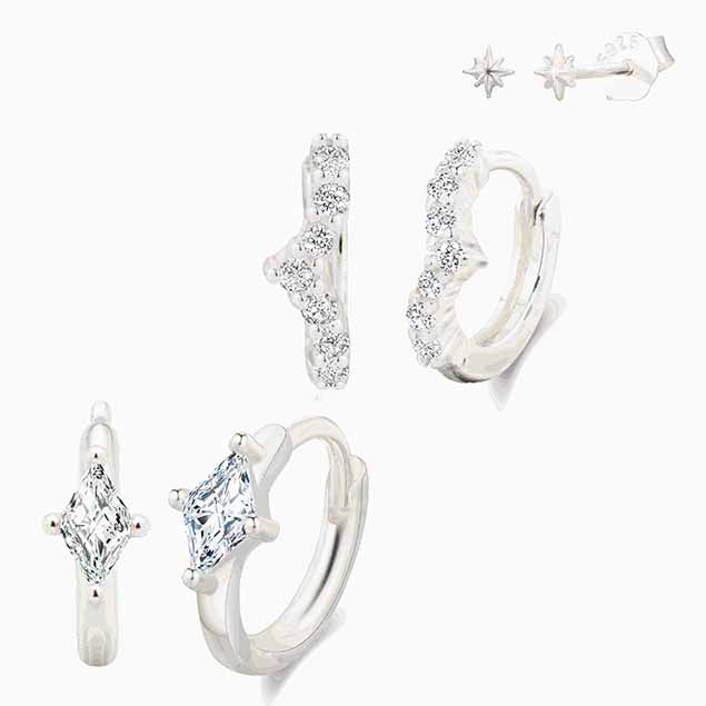 Sterling Silver Dainty Star Earring Set