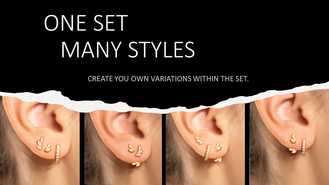 Floral Earring Set: Ear Jacket Ear Climber Huggie Hoop Multi
