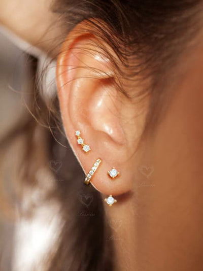 Minimalist Earring Set for multiple piercings on model