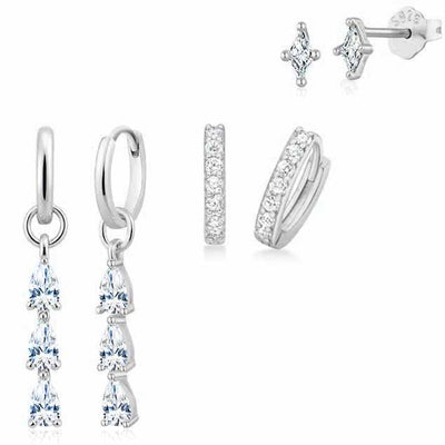 Silver Removable Huggie Dangle Earring Set