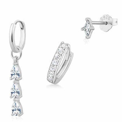 Removable Huggie Dangle Earring Set Silver